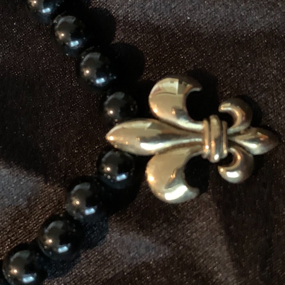 Mignon Faget onyx and gold fleur-de-lis necklace - Picture 8 of 9
